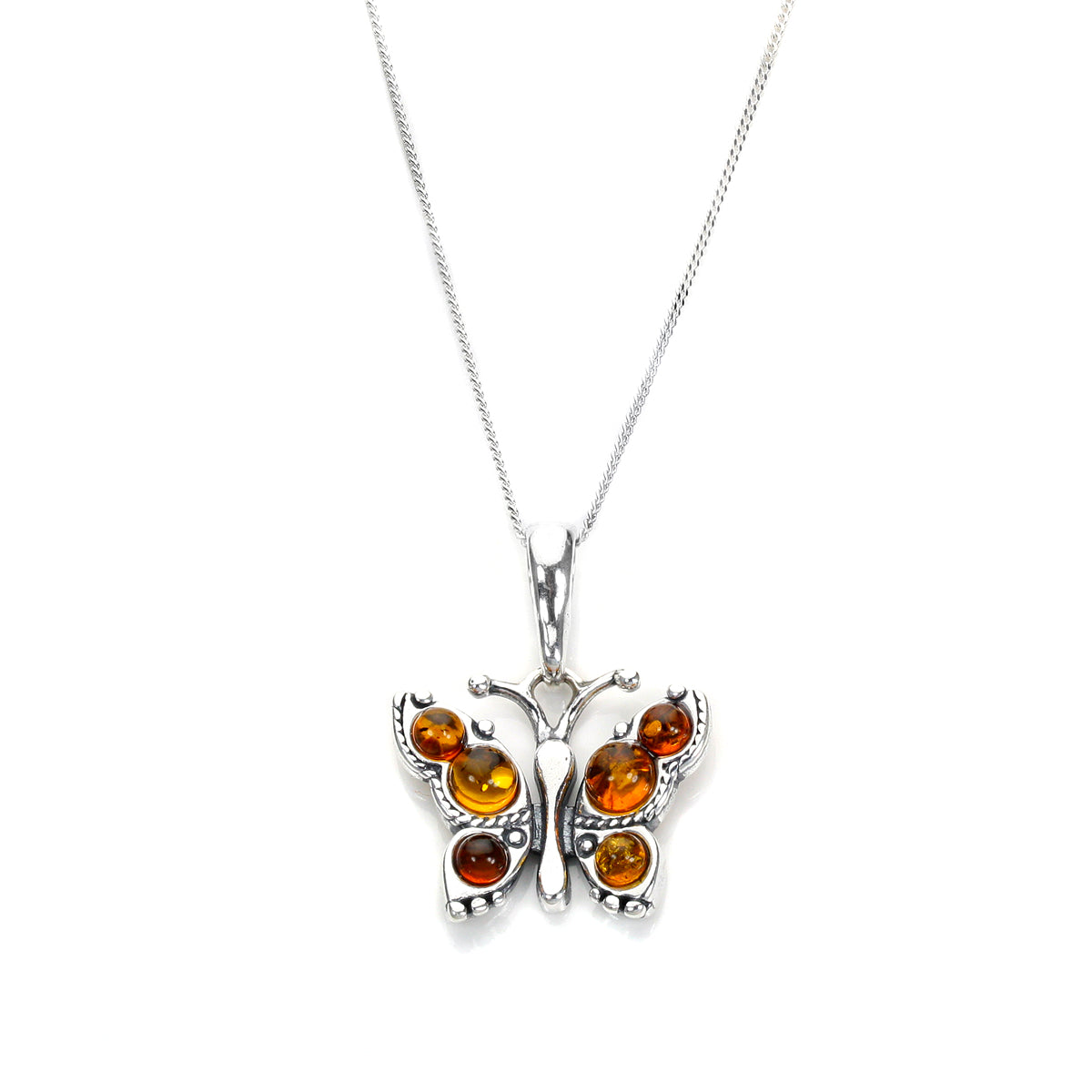 Small Sterling Silver & Baltic Amber Butterfly Pendant