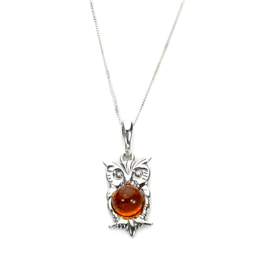 Sterling Silver & Baltic Amber Owl Pendant
