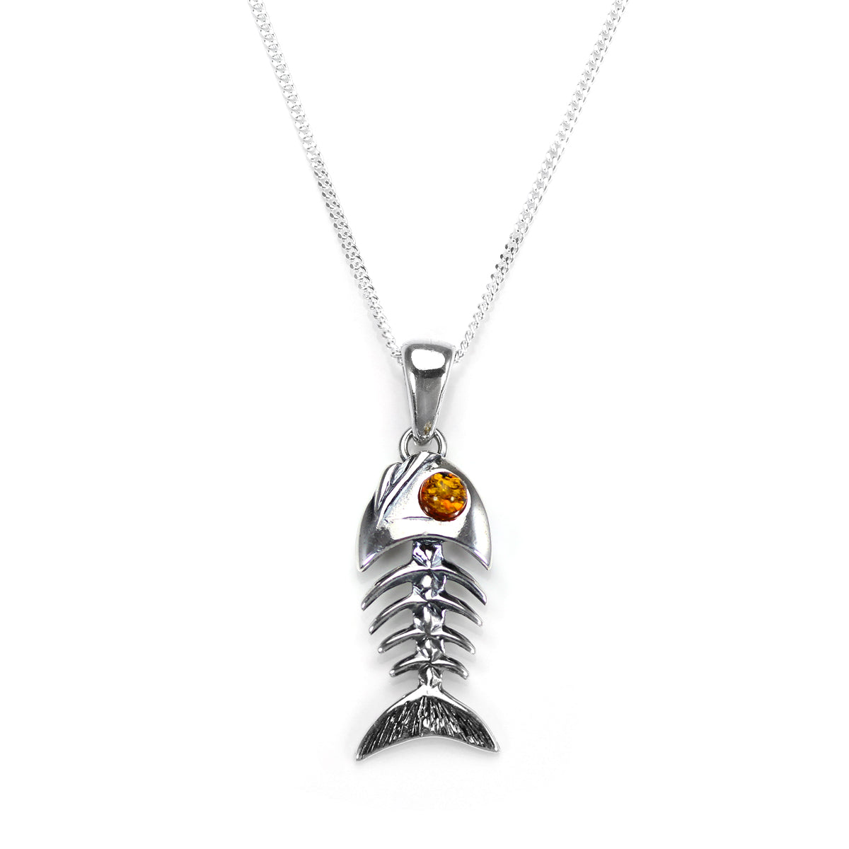 Sterling Silver & Baltic Amber Fish Pendant