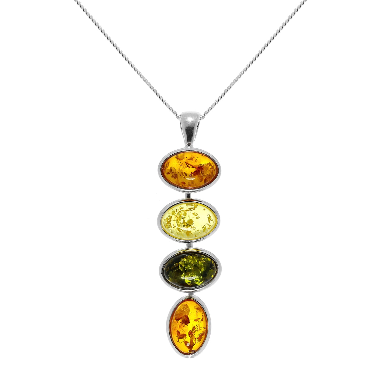 Sterling Silver & Multi-coloured Baltic Amber Drop Pendant