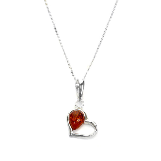 Sterling Silver & Baltic Amber Open Heart Pendant