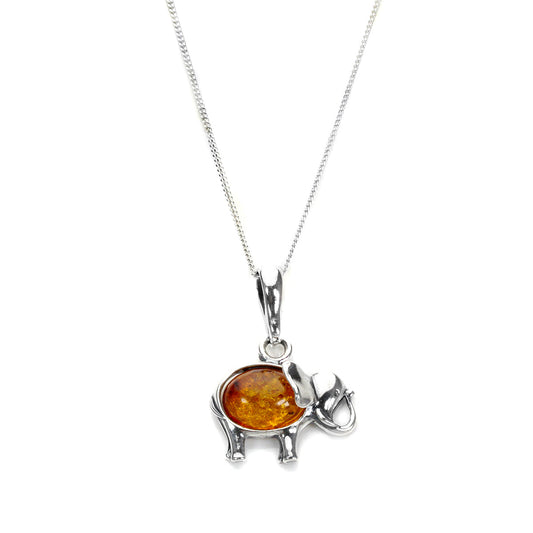 Small Sterling Silver & Baltic Amber Elephant Pendant