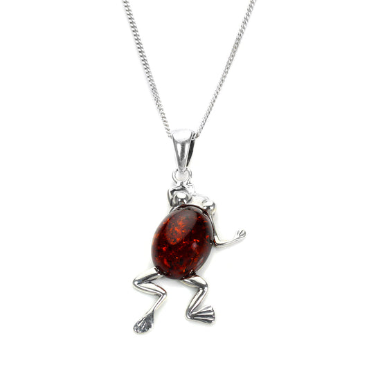 Sterling Silver & Baltic Amber Frog Pendant