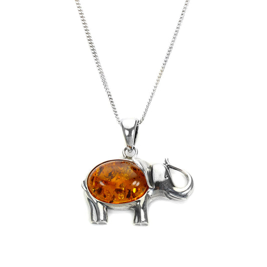 Sterling Silver & Baltic Amber Large Elephant Pendant