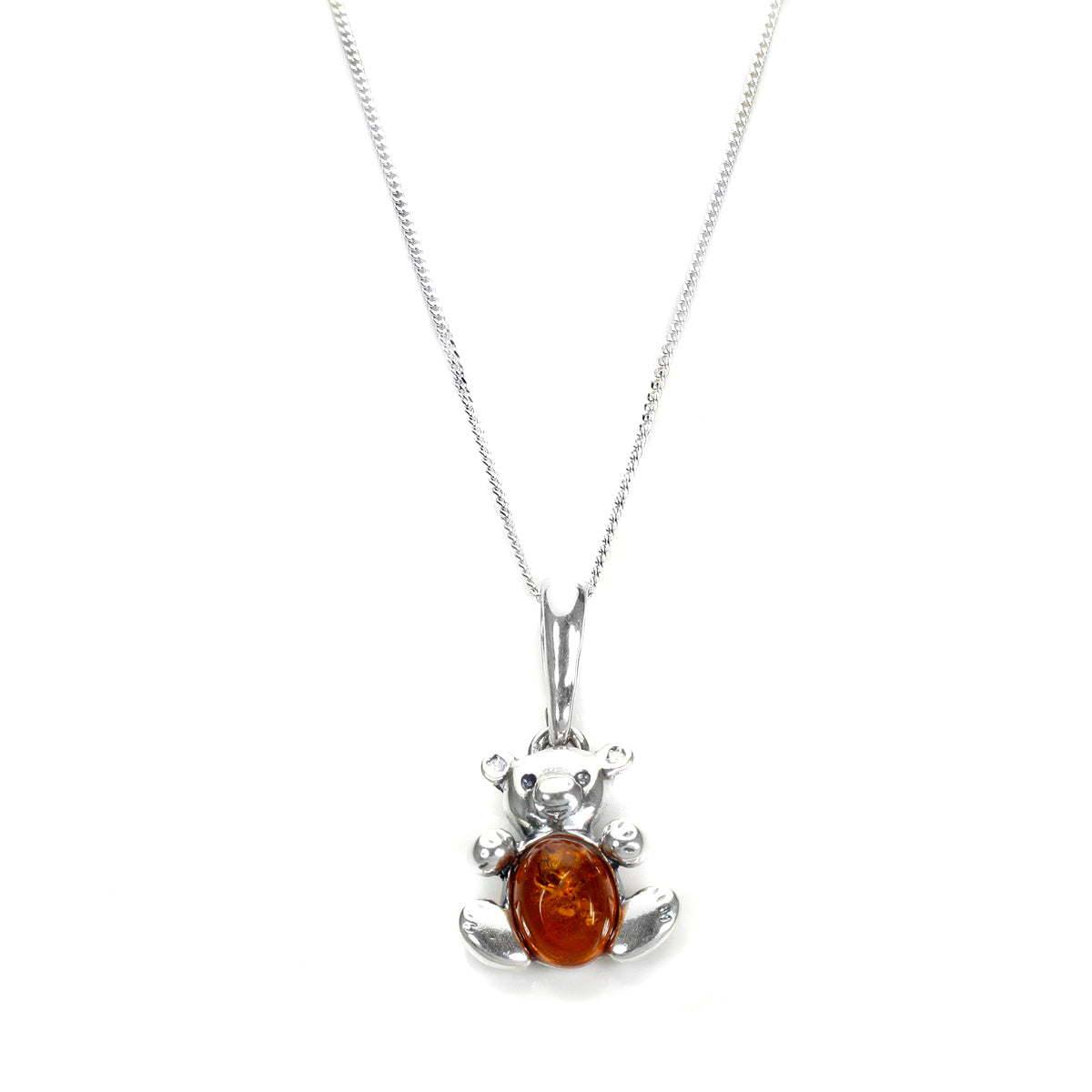 Sterling Silver & Baltic Amber Teddy Bear Pendant