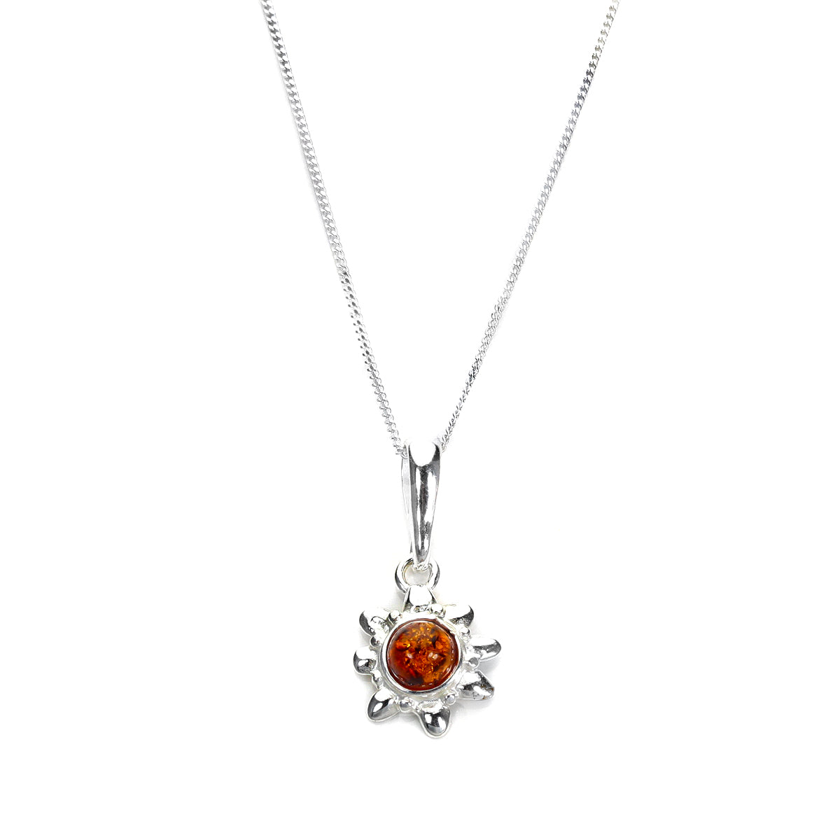 Sterling Silver & Baltic Amber Sun Pendant