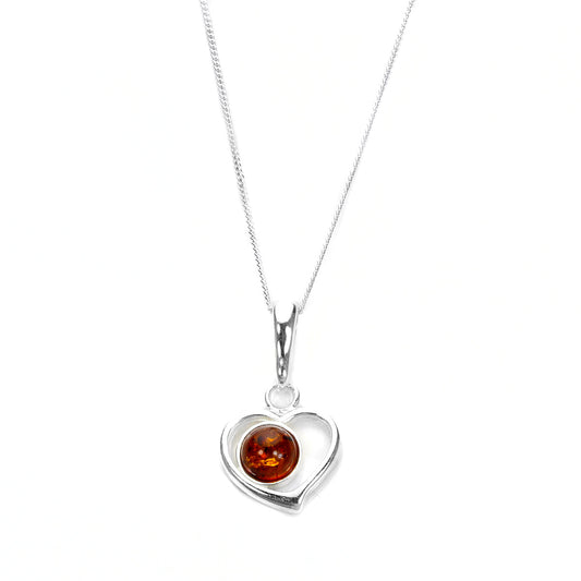 Sterling Silver & Baltic Amber Circular Open Heart Pendant