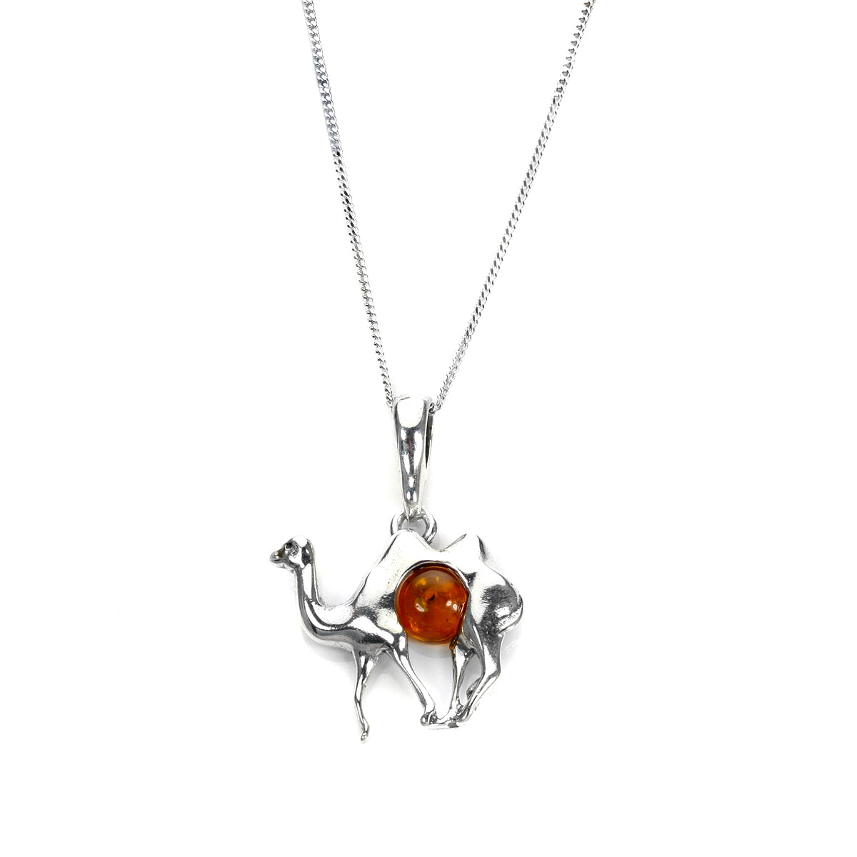 Sterling Silver & Baltic Amber Camel Pendant
