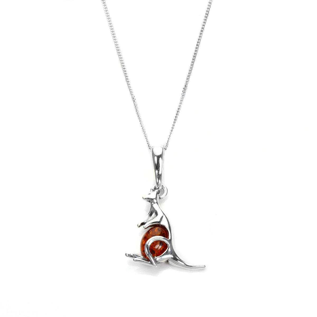 Sterling Silver & Baltic Amber Kangaroo Pendant