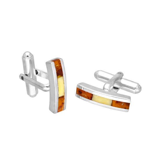 Sterling Silver & Baltic Amber Rectangular Swivelback Cufflinks