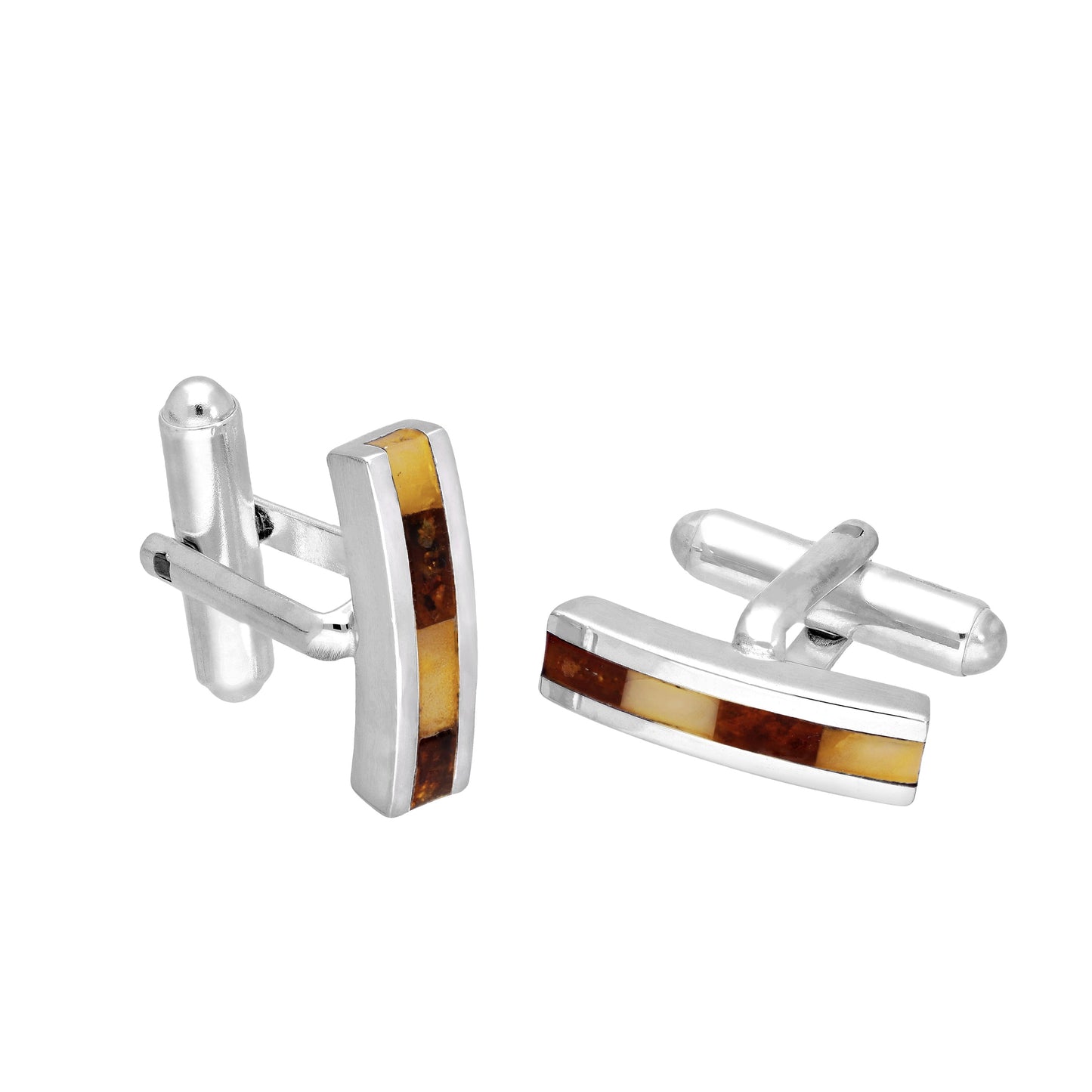 Sterling Silver & Baltic Amber Rectangular Swivelback Cufflinks