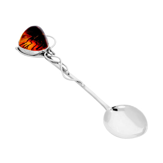 Sterling Silver & Amber Engravable Christening Spoon