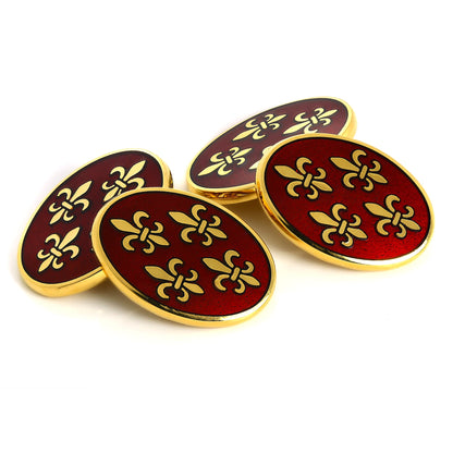 9ct Gold Red & Gold Fleur de Lis Double Sided Chain Oval Cufflinks