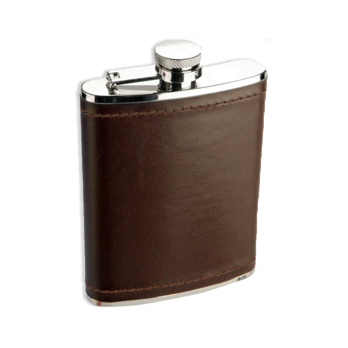 6oz Stainless Steel Burgundy Brown Leather Hip Flask