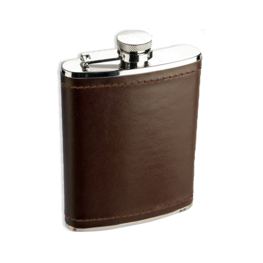 6oz Stainless Steel Burgundy Brown Leather Hip Flask
