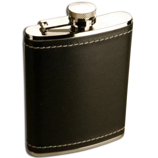 6oz Stainless Steel Black Leather Hip Flask