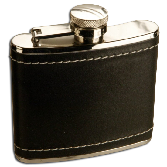 4oz Stainless Steel Black Leather Hip Flask
