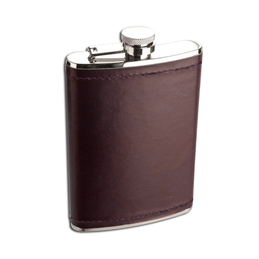 8oz Stainless Steel Deep Burgundy Leather Hip Flask