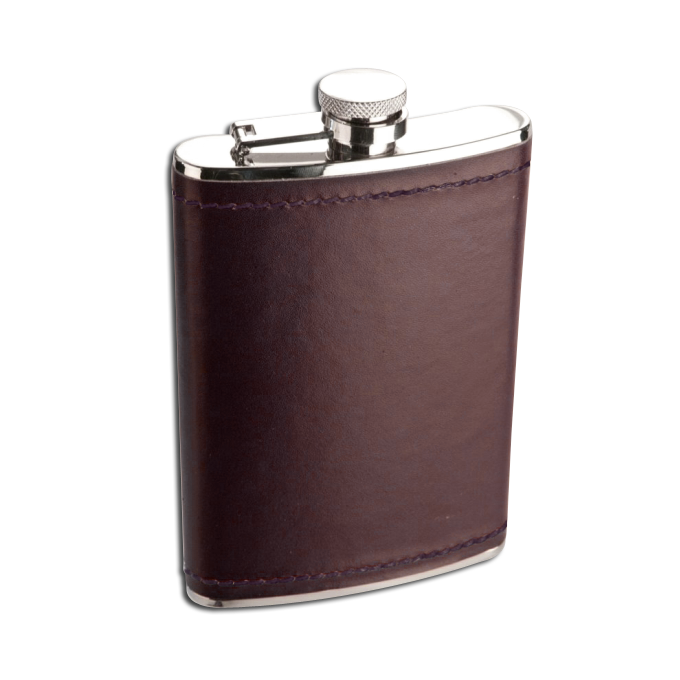 8oz Stainless Steel Deep Burgundy Leather Hip Flask