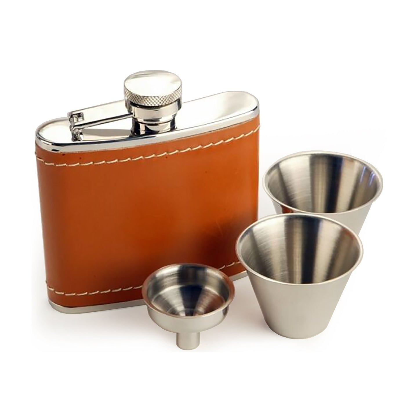 4oz Stainless Steel Tan Leather Hip Flask Gift Set