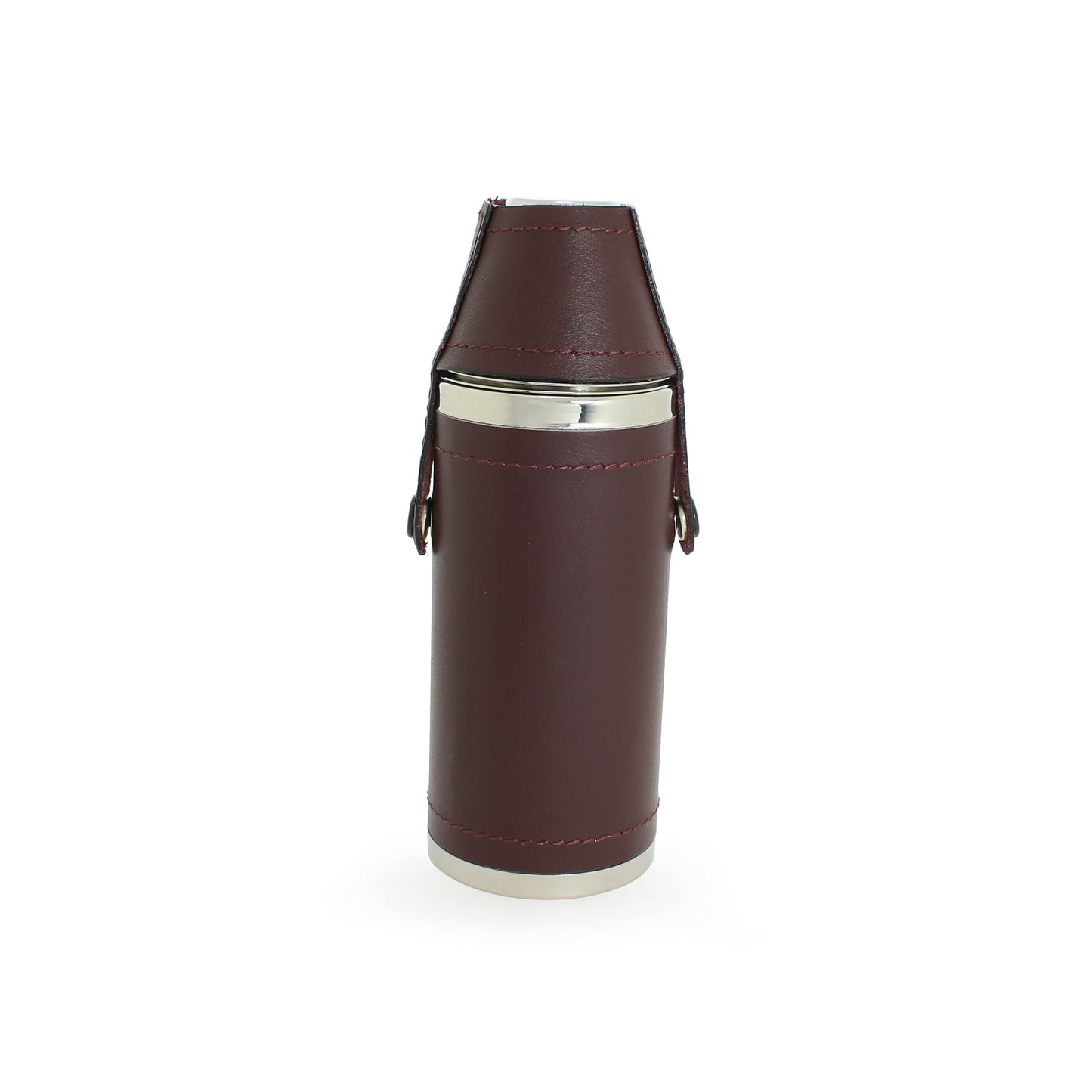 8oz Stainless Steel Hunting Flask with Nip Cups Wrapped in Burgundy Leather