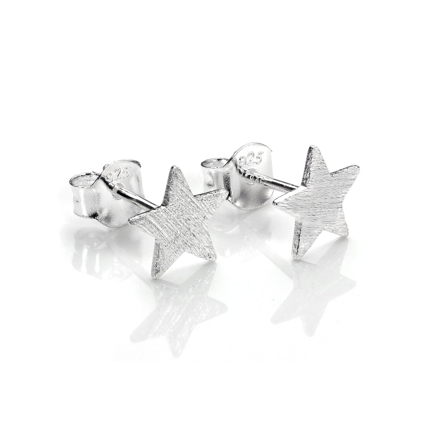 Brushed Sterling Silver Flat Star Stud Earrings
