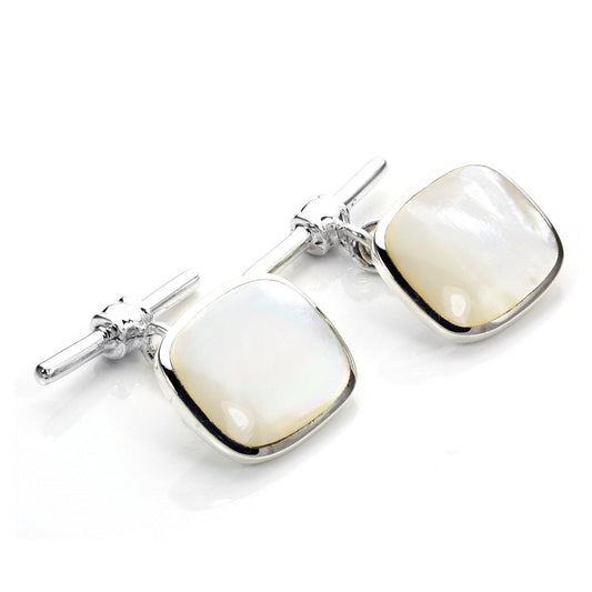 Sterling Silver Oblong Mother of Pearl Toggle Cufflinks