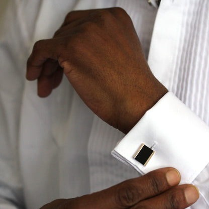 Sterling Silver Set Onyx Rectangular Swivel Back Cufflinks