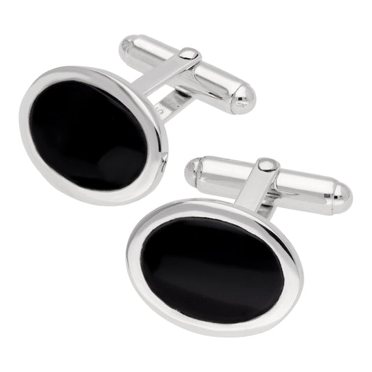 Sterling Silver Onyx Oval Cufflinks