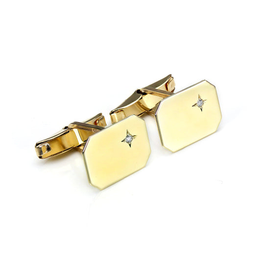 9ct Gold Diamond Set Rectangle Swivel Back Cufflinks
