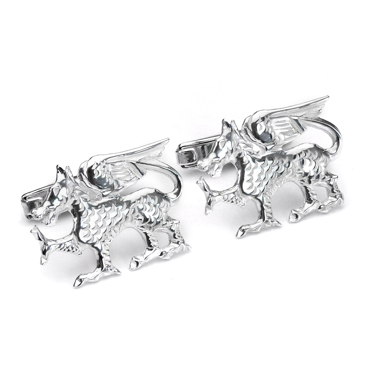 Sterling Silver Dragon Swivel Back Cufflinks