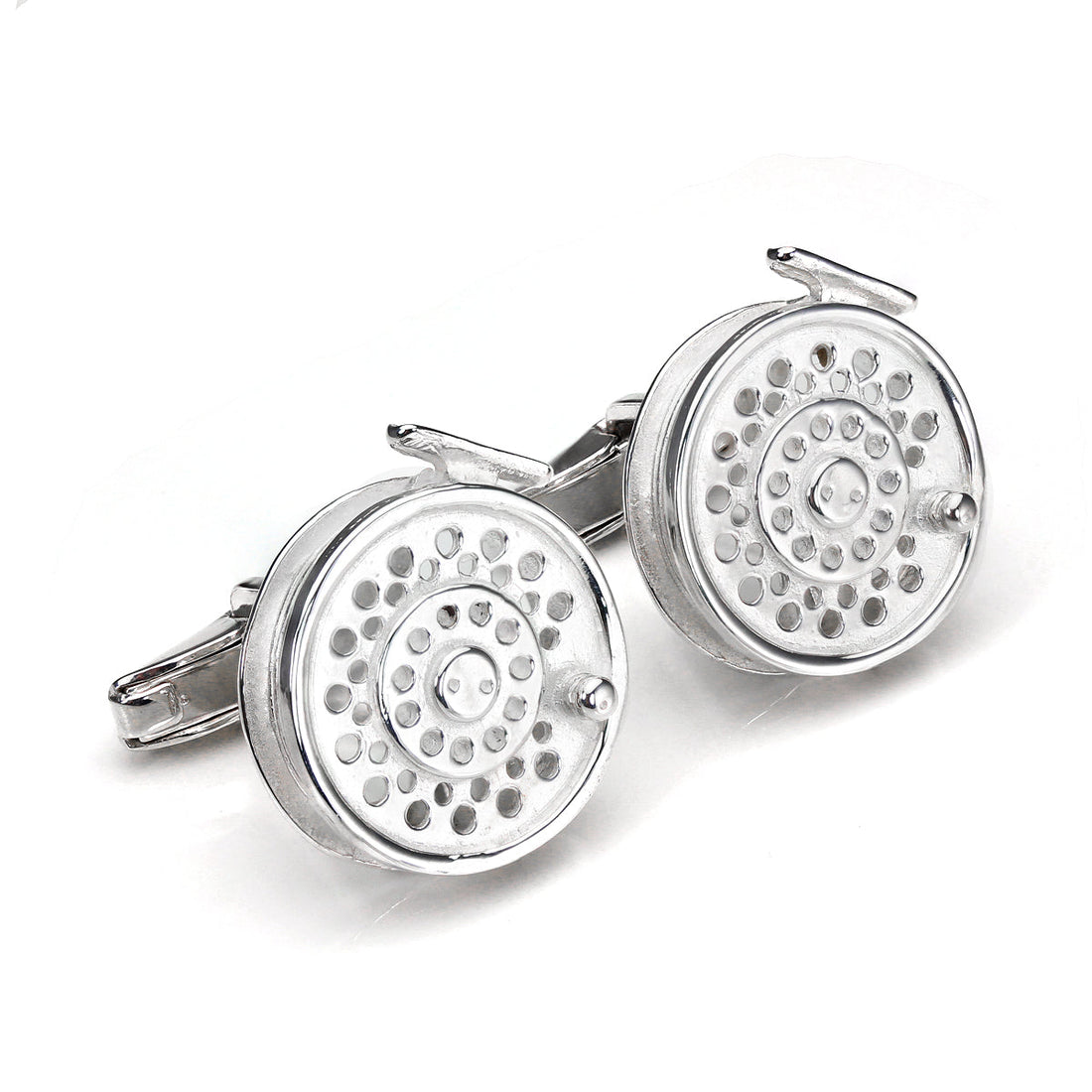 Sterling Silver Fish Reel Swivel Back Cufflinks | Sayers London