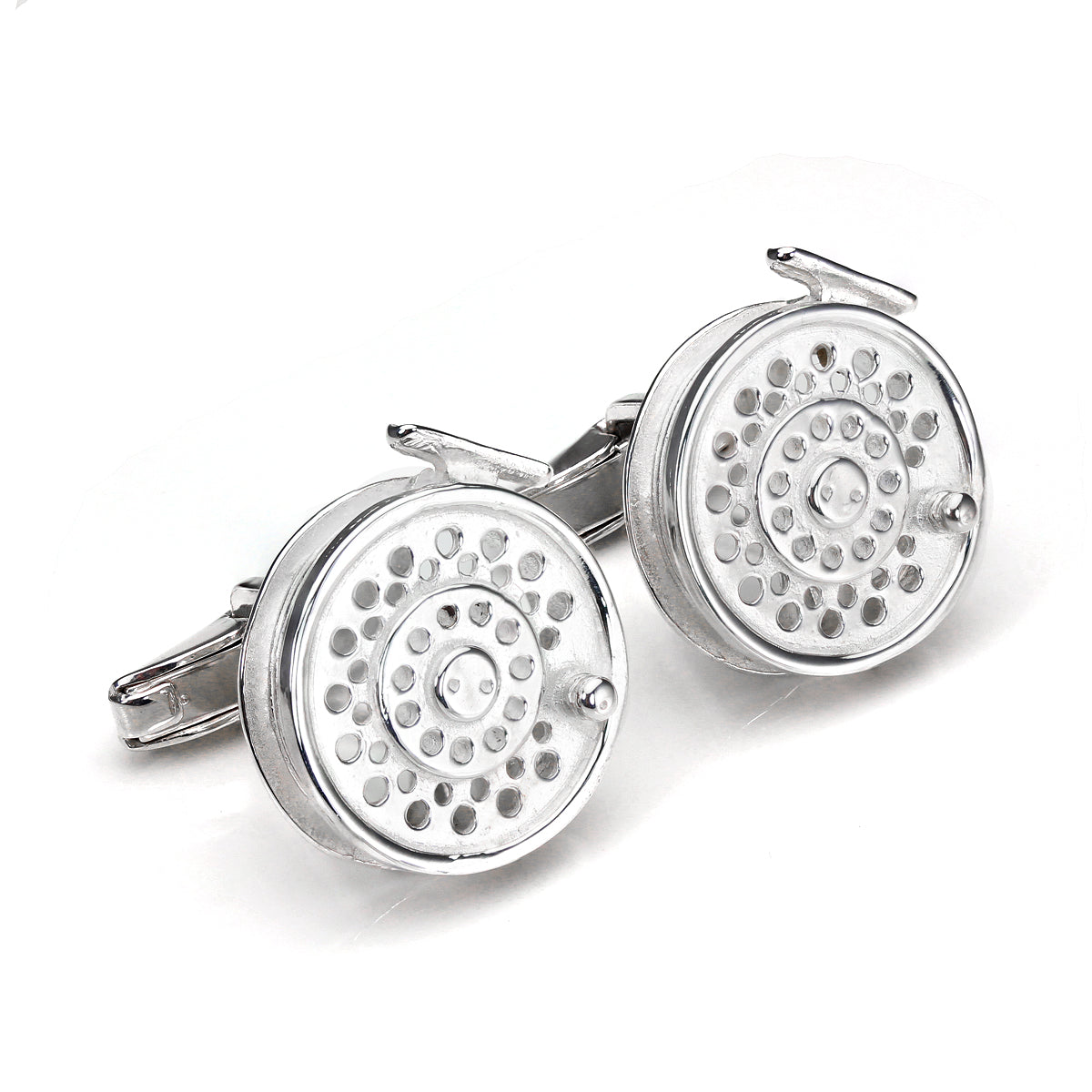 Sterling Silver Fish Reel Swivel Back Cufflinks