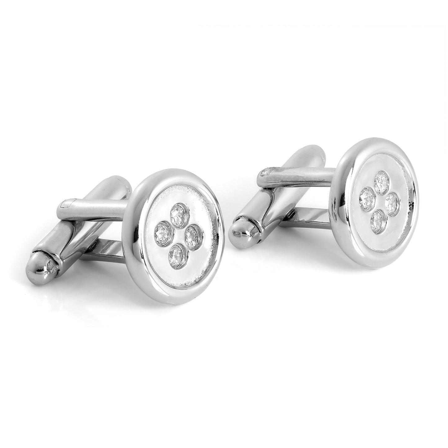 Sterling Silver & CZ Crystal Button Swivelback Cufflinks