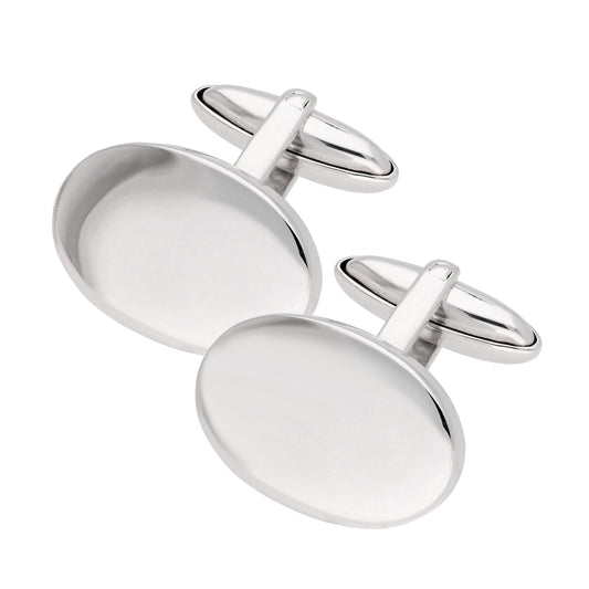 Sterling Silver Heavyweight Plain Oval Cufflinks