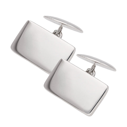 Sterling Silver Plain Rectangle Chain Cufflinks