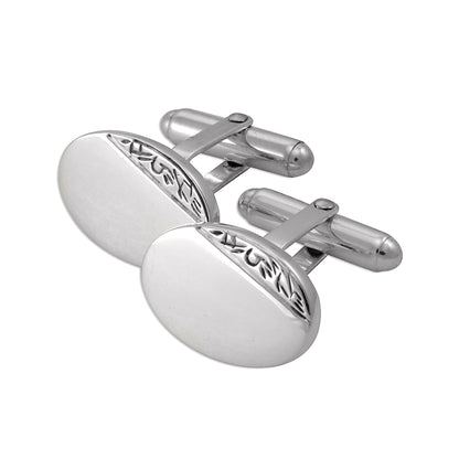 Sterling Silver Hand Engraved Oval Cufflinks