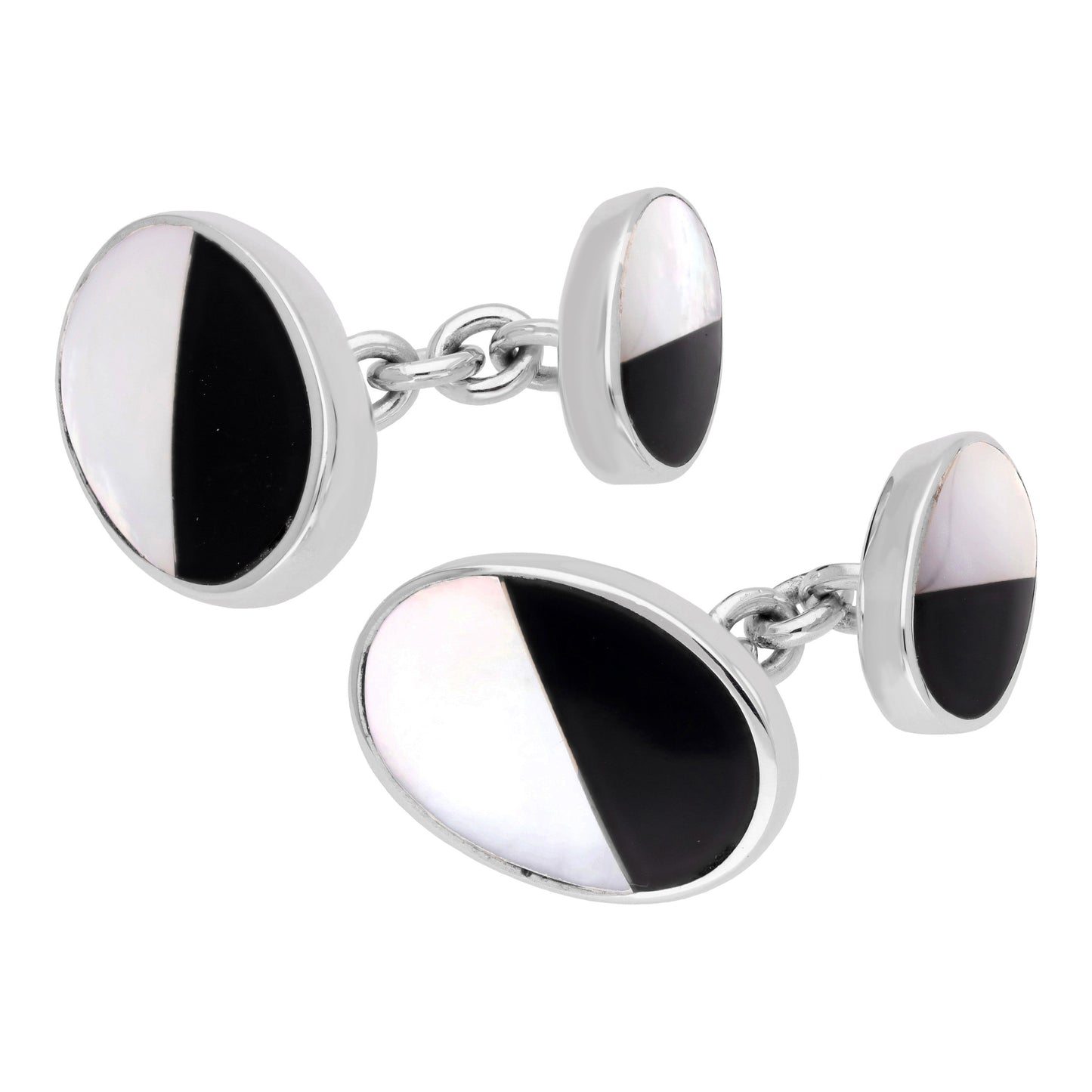 Sterling Silver Mother Of Pearl & Onyx Double-sided Cufflinks
