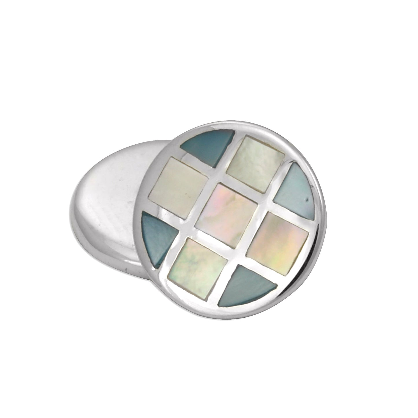 Sterling Silver Blue Mother Of Pearl Double-Sided Cufflinks