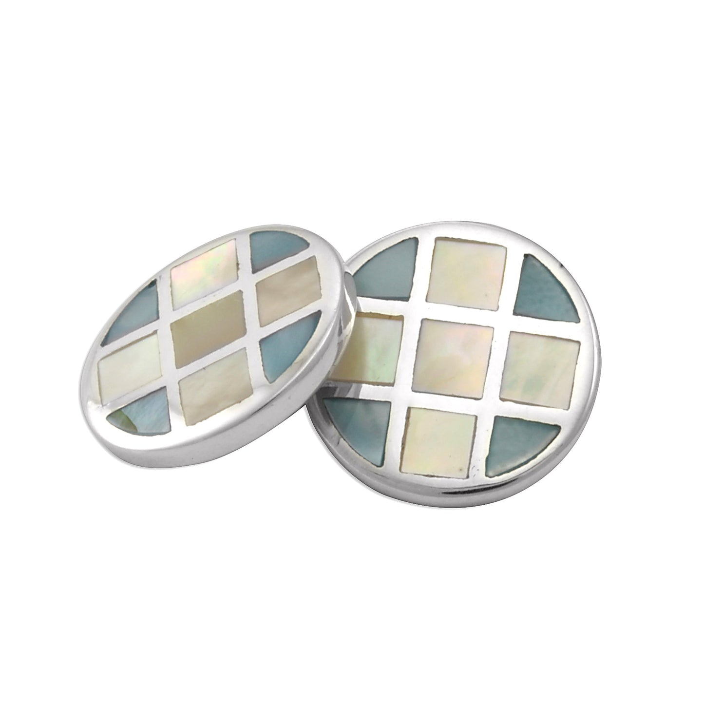 Sterling Silver Blue Mother Of Pearl Double-Sided Cufflinks