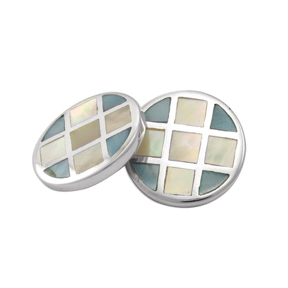 Sterling Silver Blue Mother Of Pearl Double-Sided Cufflinks