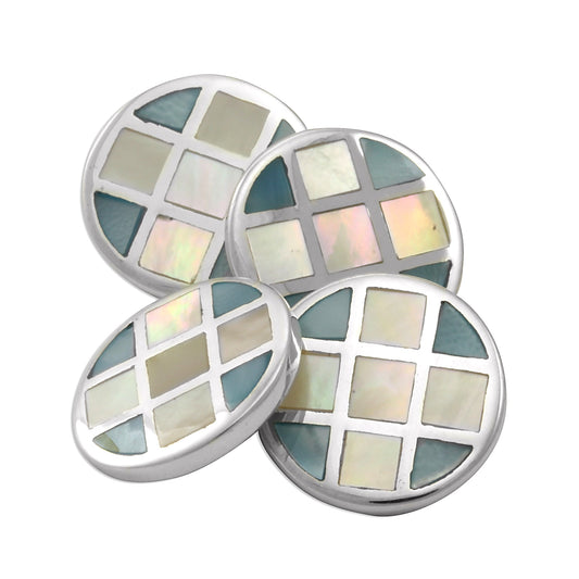 Sterling Silver Blue Mother Of Pearl Double-Sided Cufflinks