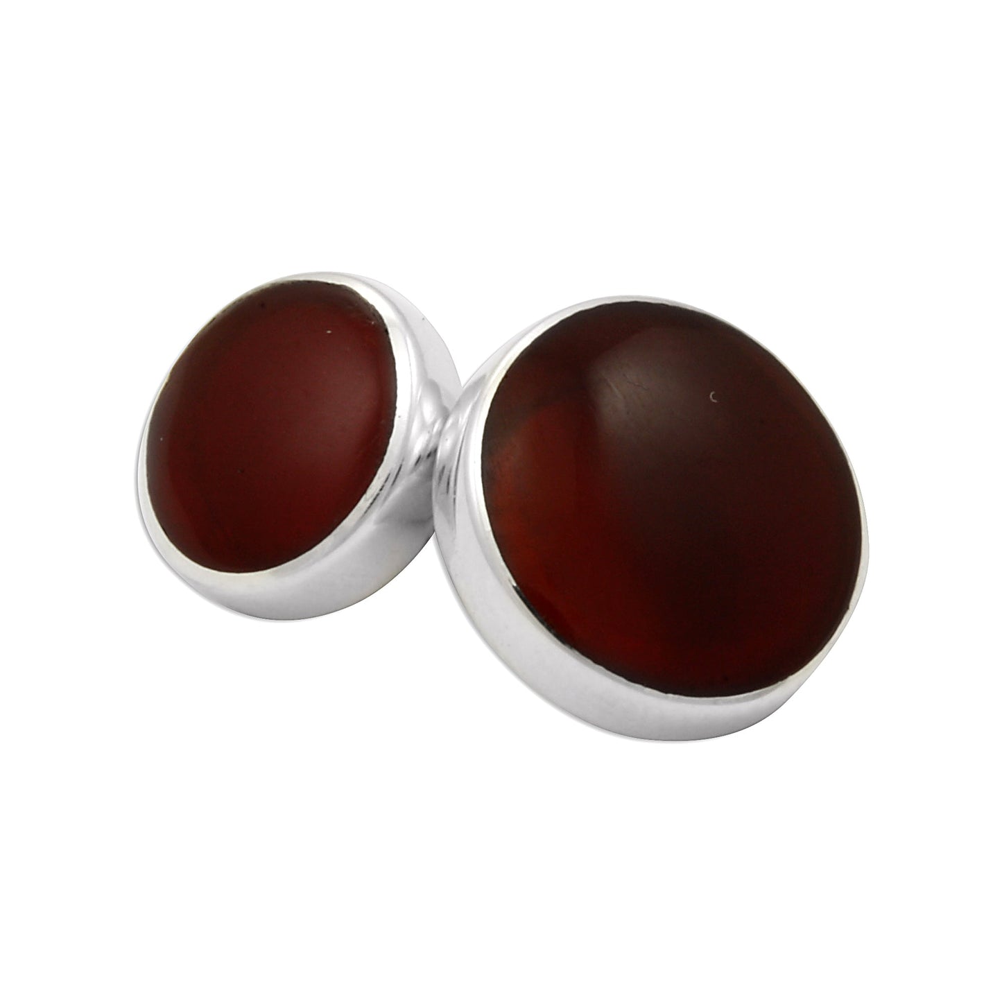Sterling Silver Carnelian Double-sided Round Cufflinks