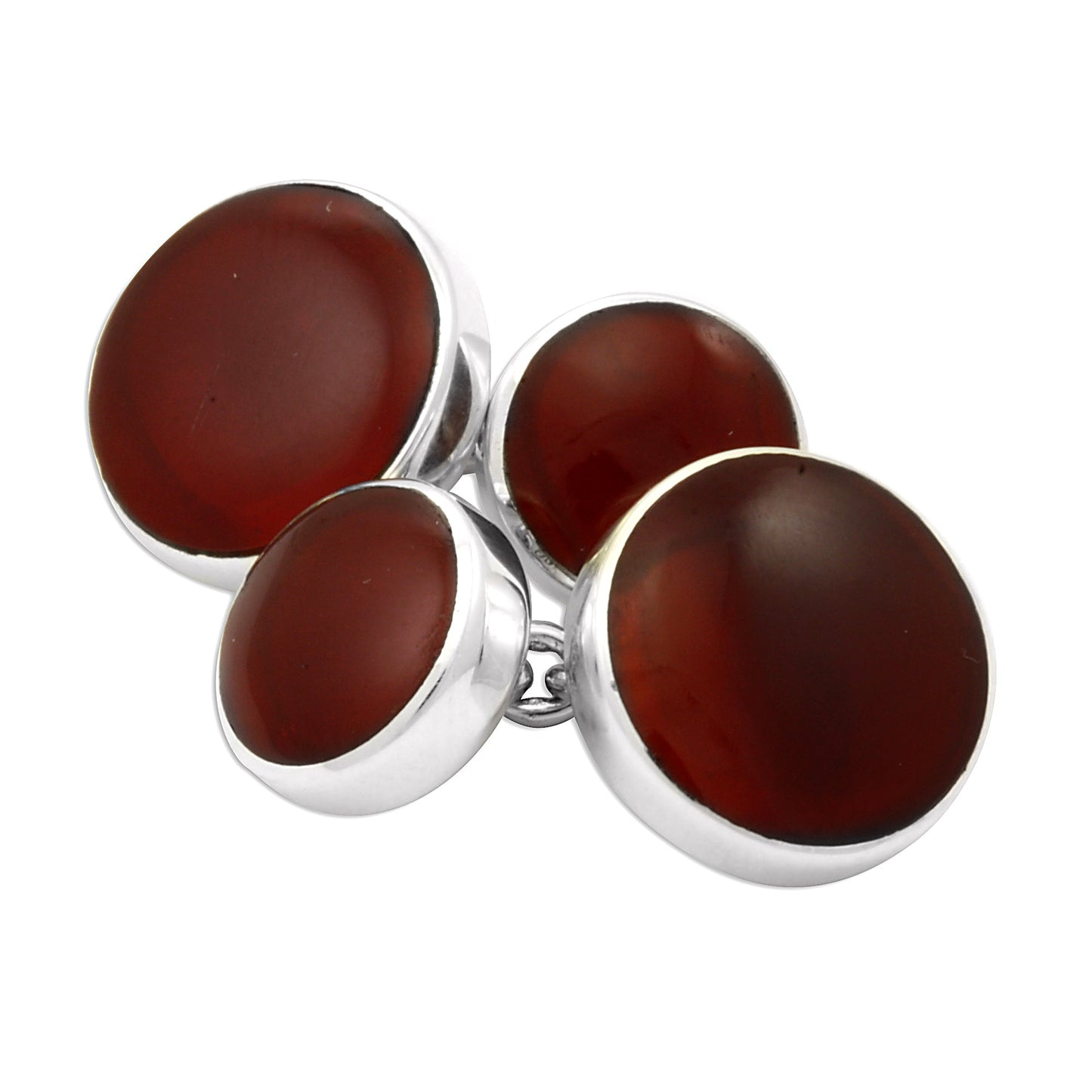 Sterling Silver Carnelian Double-sided Round Cufflinks