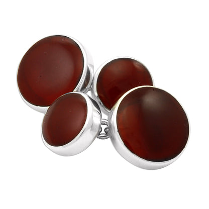 Sterling Silver Carnelian Double-sided Round Cufflinks