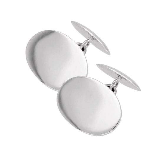 Sterling Silver Plain Oval Cufflinks