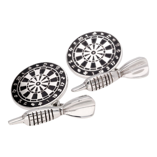 Sterling Silver Black Enamel Dart & Dartboard Cufflinks