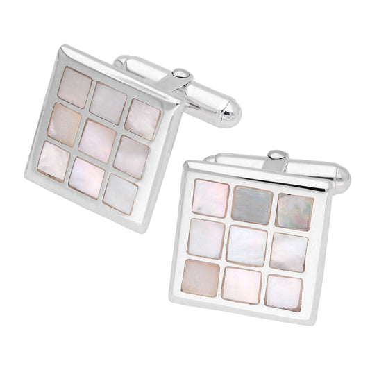Sterling Silver Mother Of Pearl Chequered Cufflinks