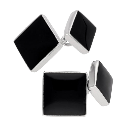 Sterling Silver Onyx Double-Sided Square Cufflinks