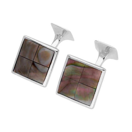 Sterling Silver Black Shell Square Cufflinks